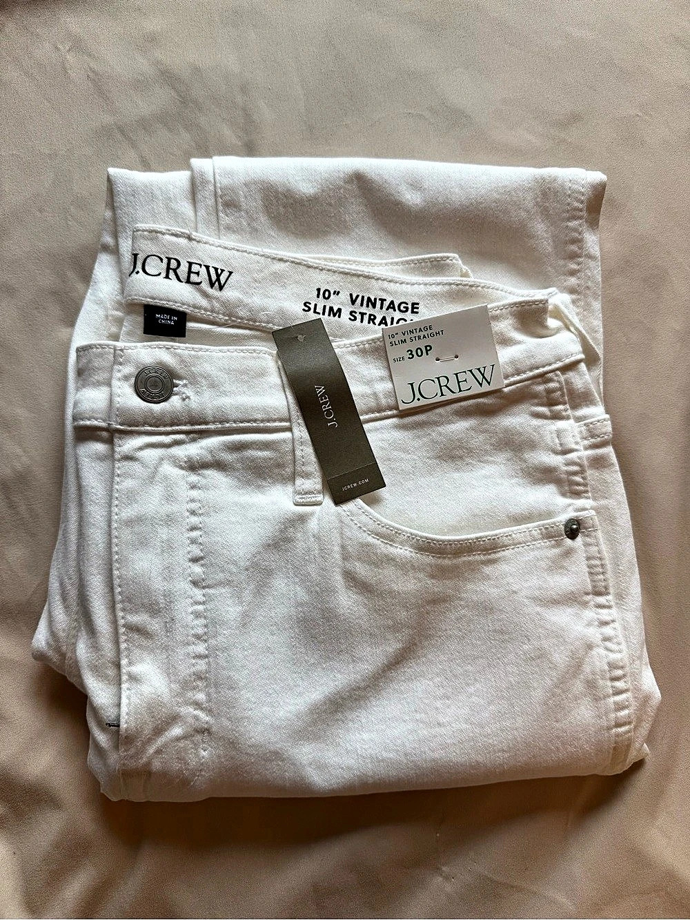 J.Crew 10" Vintage Slim Straight Jean in White Denim White Jeans Waist 30P NWT